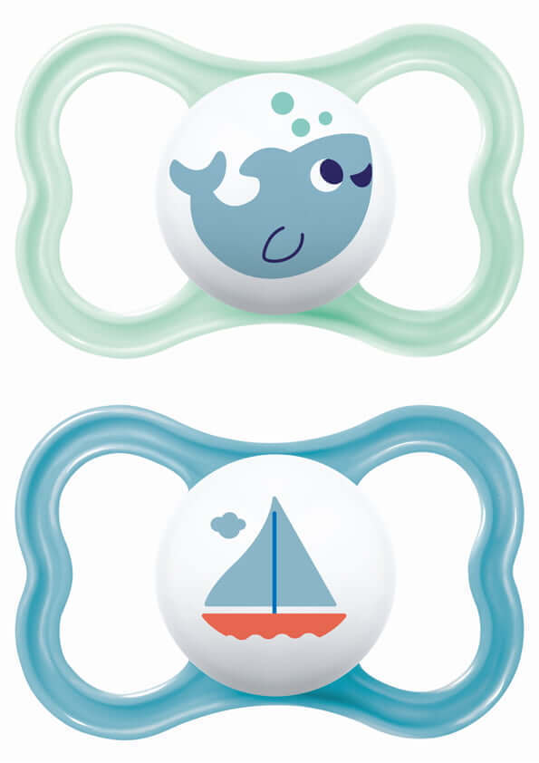 Mam Ορθοδοντικές Πιπίλες Σιλικόνης Καρχαρίας / Καραβάκι - Μπλε Λευκό για 6-16 μηνών 2τμχ - Image 1