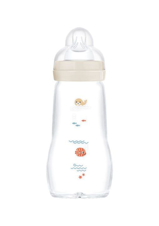 Mam Γυάλινο Μπιμπερό Feel Good Κατά των Κολικών με Θηλή Σιλικόνης για 2+ μηνών Μπεζ 260ml - Image 1