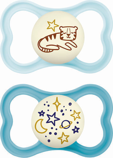 Mam Ορθοδοντικές Πιπίλες Σιλικόνης Νυκτός Τίγρης/Αστεράκια Γαλάζιο/Μπλε για 16+ μηνών 2τμχ - Image 1