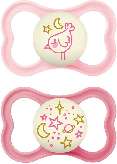 Mam Supreme Πιπίλες Σιλικόνης Νυκτός Ροζ Πουλάκι / Αστεράκια για 6-16 μηνών 2τμχ - Image 1