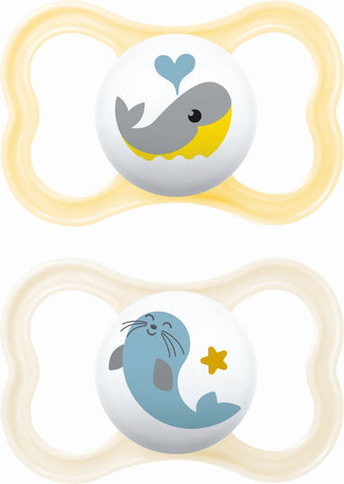 Mam Air Ορθοδοντικές Πιπίλες Σιλικόνης Κίτρινο-Κρεμ για 6-16 μηνών 2τμχ - Image 1