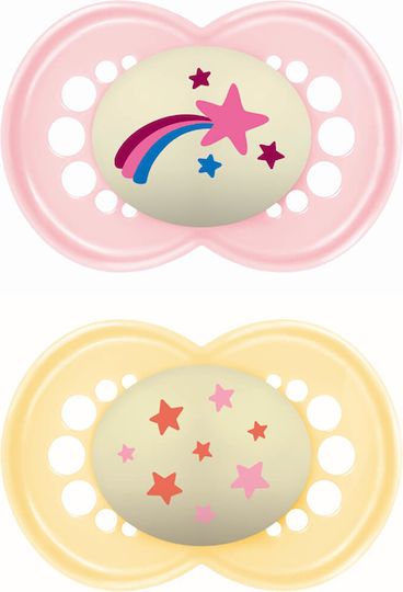 Mam Original Ορθοδοντικές Πιπίλες Σιλικόνης Νυκτός Ροζ - Κίτρινο για 16+ μηνών 2τμχ - Image 1