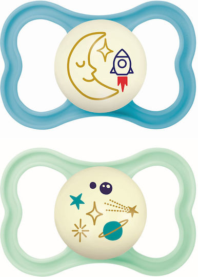 Mam Air Ορθοδοντικές Πιπίλες Σιλικόνης Νυκτός με Θήκη Γαλάζιο για 6-16 μηνών 2τμχ - Image 1