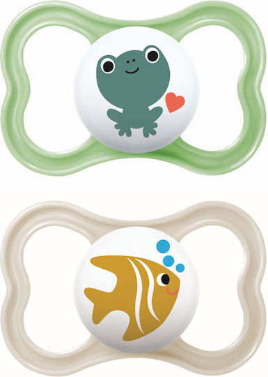 Mam Air Ορθοδοντικές Πιπίλες Σιλικόνης Νυκτός με Θήκη Βατράχι/Ψαράκι Πράσινο / Μπεζ για 16+ μηνών 2τμχ - Image 1