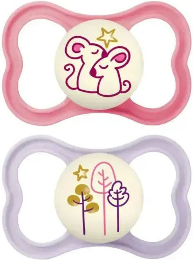 Mam Air Ορθοδοντικές Πιπίλες Σιλικόνης Νυκτός με Θήκη Ροζ για 6-16 μηνών 2τμχ - Image 1