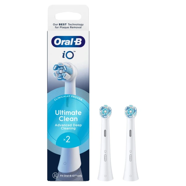 639f732059b12437a94962890b75d00f.jpg Oral-B iO Ultimate Clean Λευκές Ανταλλακτικές Κεφαλές, 2 τεμάχια - Image 1